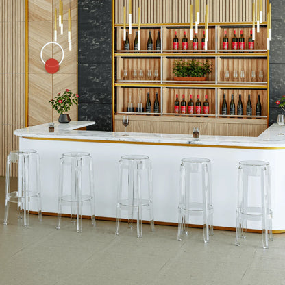 Averill Mid Century Modern Plastic Barstool with Clear Acrylic Seat and Legs for Kitchen and Dining Room - Elax Furniture
