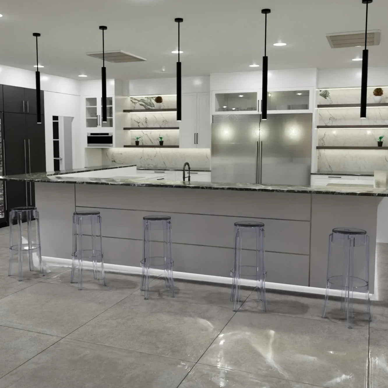 Averill Mid Century Modern Plastic Barstool with Clear Acrylic Seat and Legs for Kitchen and Dining Room - Elax Furniture