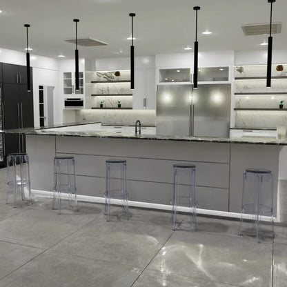 Averill Mid Century Modern Plastic Barstool with Clear Acrylic Seat and Legs for Kitchen and Dining Room - Elax Furniture