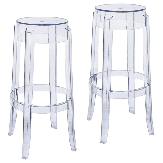 Averill Modern Plastic Barstool with Clear Acrylic Seat and Legs Set of 2 - Elax Furniture