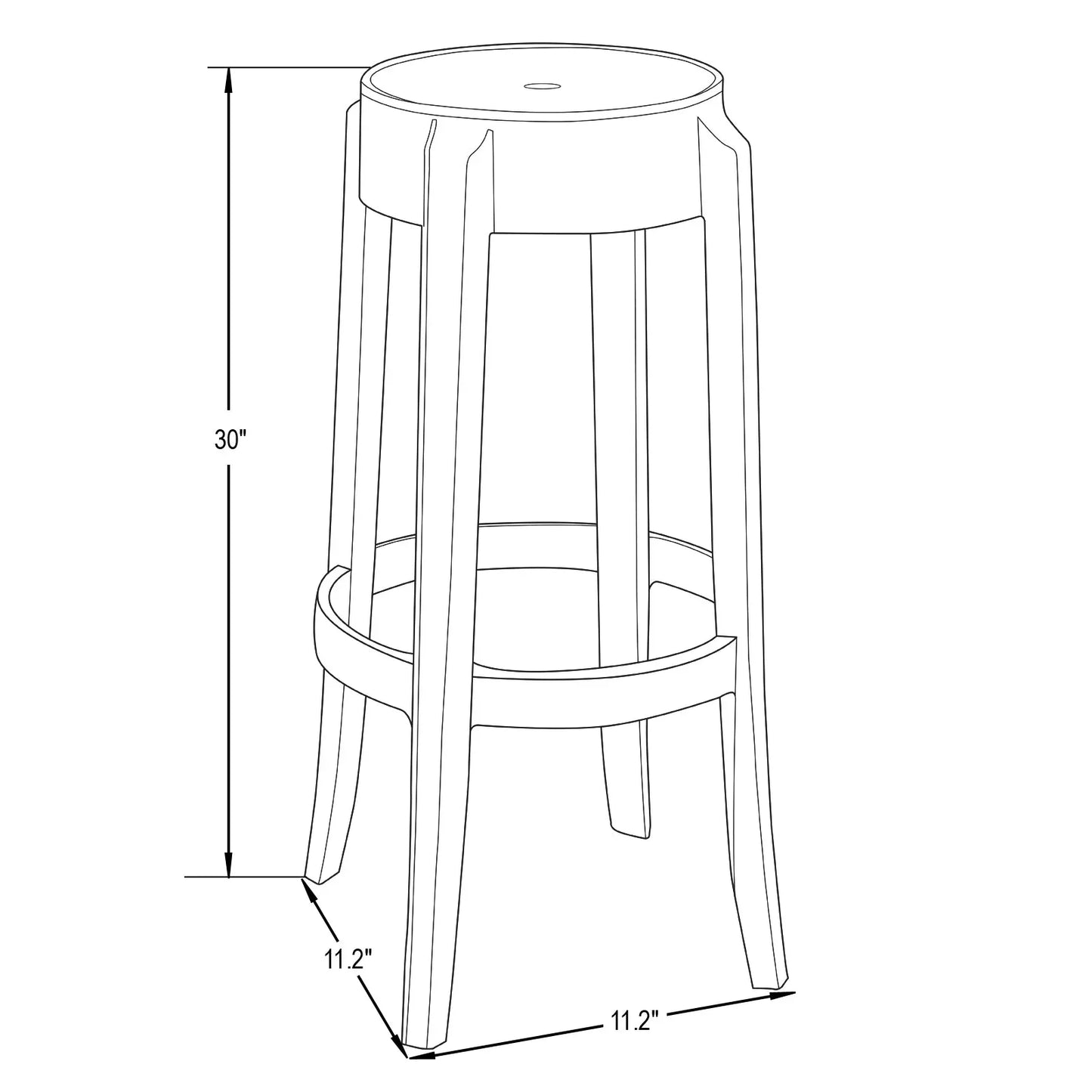 Averill Modern Plastic Barstool with Clear Acrylic Seat and Legs Set of 2 - Elax Furniture