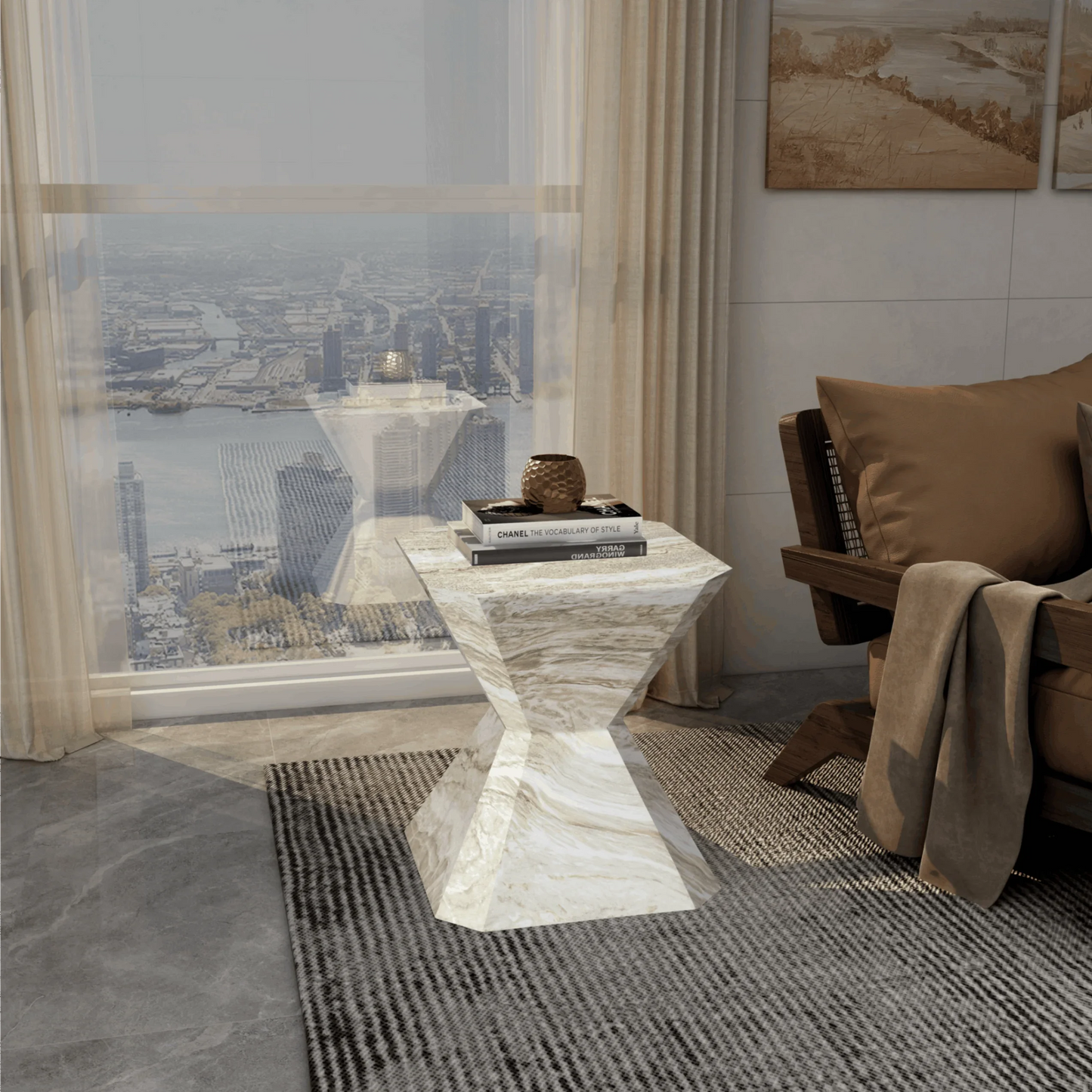 Azure Side Table Round Fiberstone Accent Table - Elax Furniture