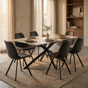 Apex 48 in. Rectangular Dining Table with Sintered Stone Tabletop in Black Steel Base