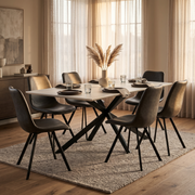 Apex 48 in. Rectangular Dining Table with Sintered Stone Tabletop in Black Steel Base