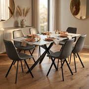 Apex 48 in. Rectangular Dining Table with Sintered Stone Tabletop in Black Steel Base