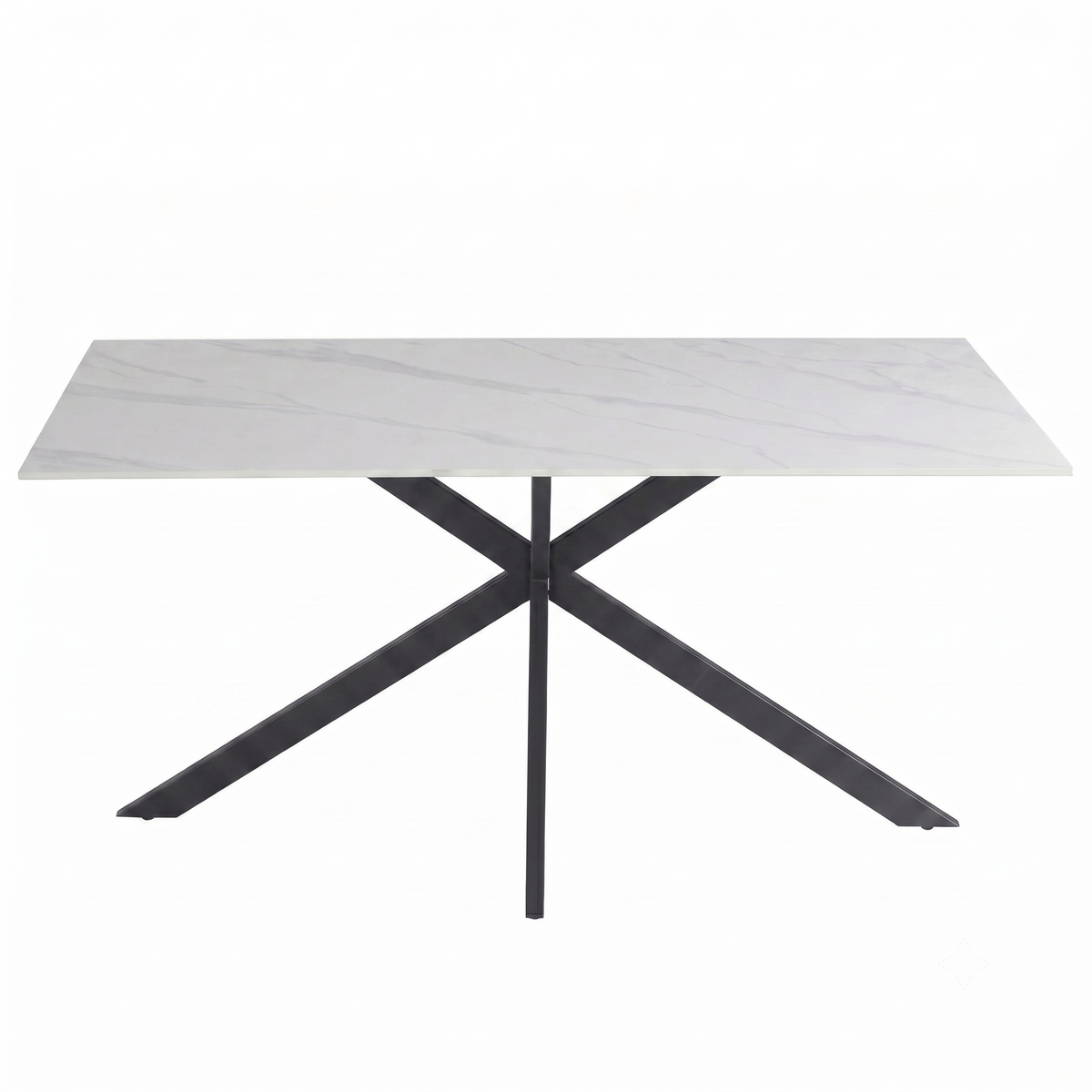 Apex 48 in. Rectangular Dining Table with Sintered Stone Tabletop in Black Steel Base