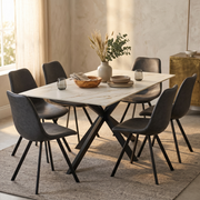 Apex 48 in. Rectangular Dining Table with Sintered Stone Tabletop in Black Steel Base