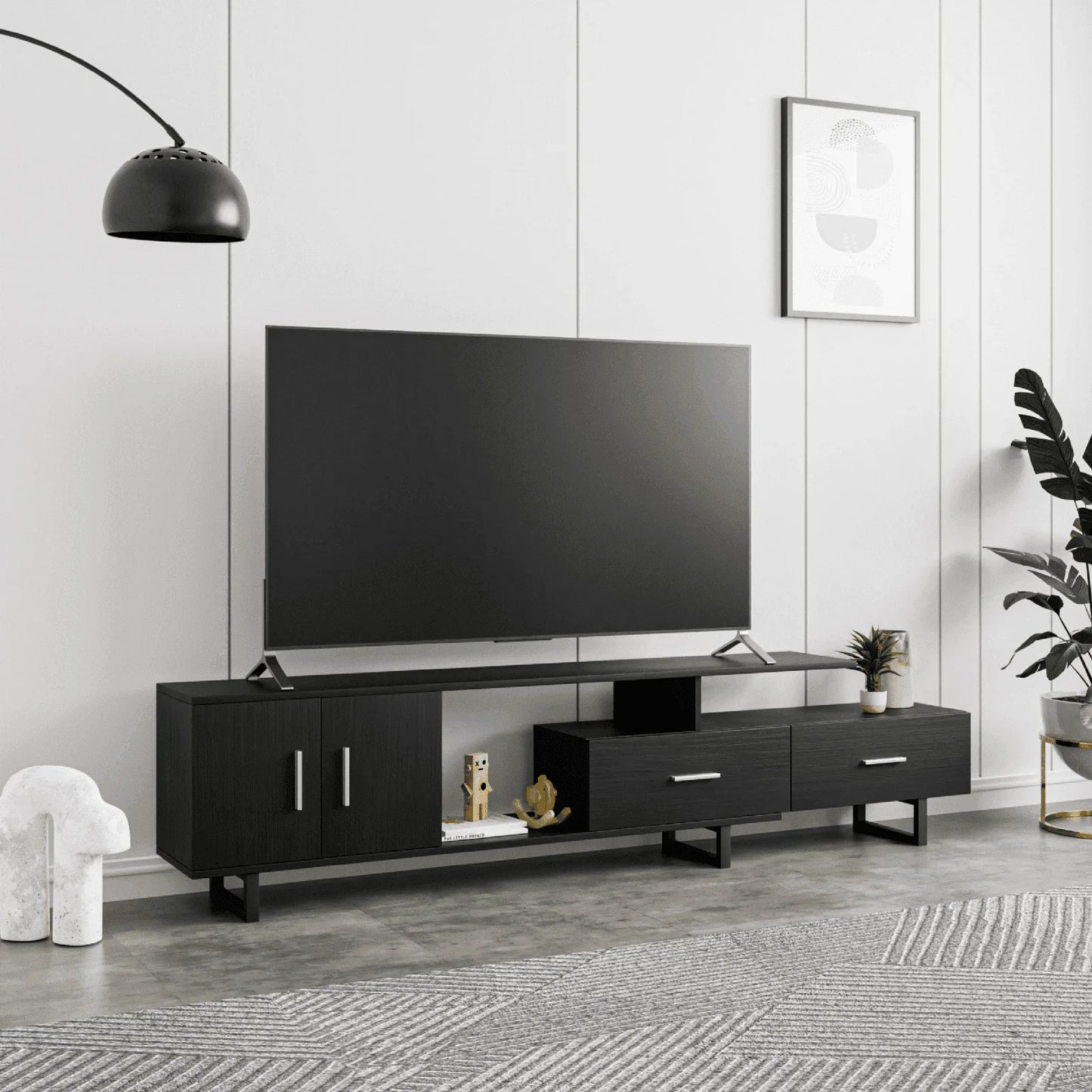 Avery Mid-Century Modern TV Stand with MDF Cabinet and Powder Coated Steel Legs - Elax Furniture