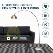 Arco Modern Arched Floor Lamp 76" Height with White Round Marble Base and Metal Dome Lamp Shade - Elax Furniture