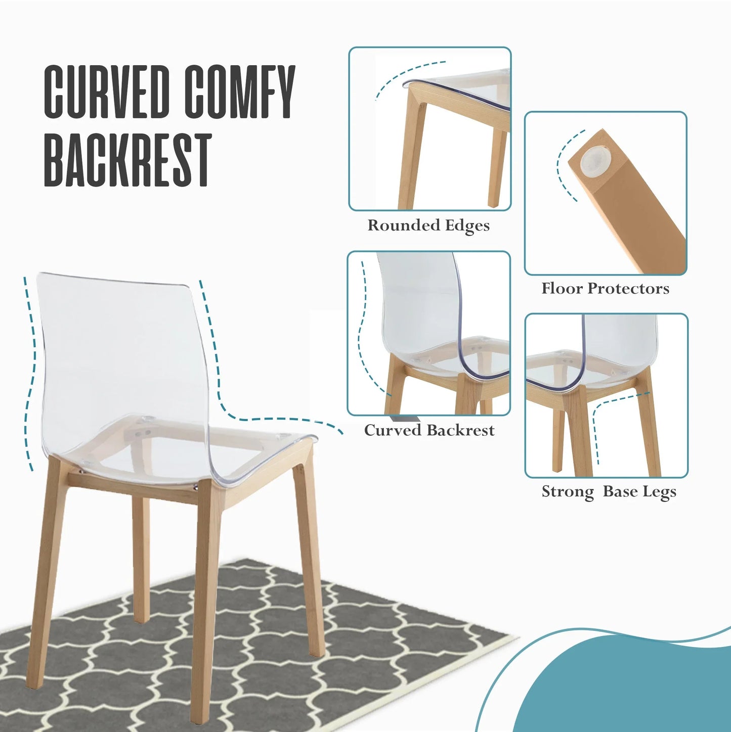 Marsden Modern Dining Side Chair with Beech Wood Legs, Set of 4 - Elax Furniture