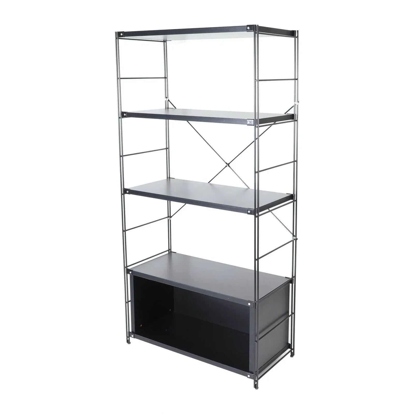 Brentwood Etagere Bookcase with Black Powder Coated Steel Frame and Melamine Board Shelves - Elax Furniture