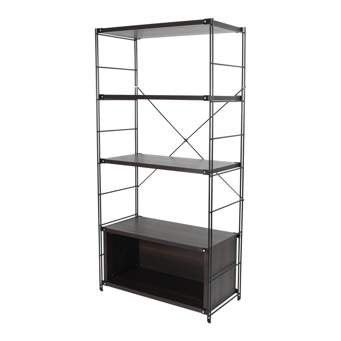 Brentwood Etagere Bookcase with Black Powder Coated Steel Frame and Melamine Board Shelves - Elax Furniture