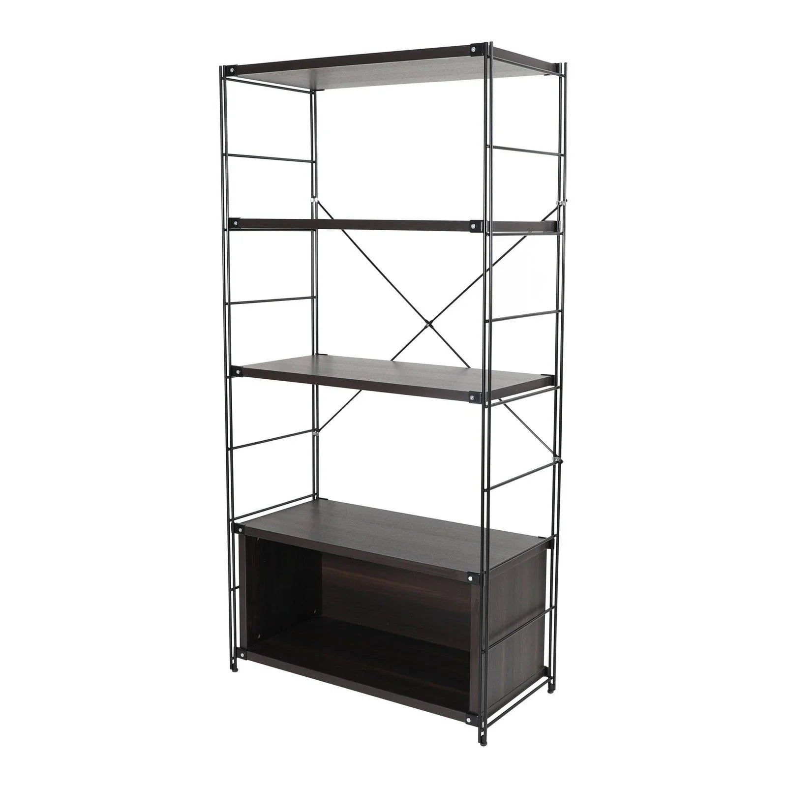 Brentwood Etagere Bookcase with Black Powder Coated Steel Frame and Melamine Board Shelves - Elax Furniture