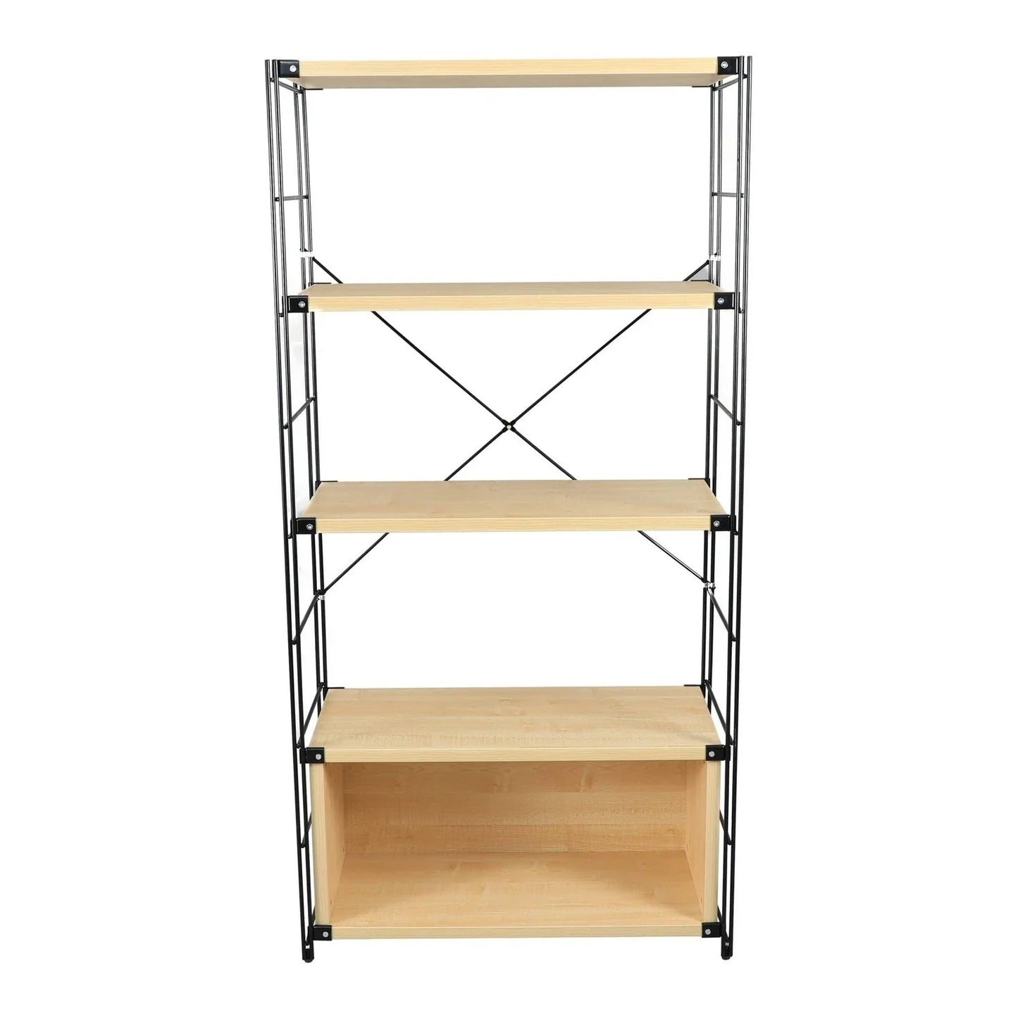 Brentwood Etagere Bookcase with Black Powder Coated Steel Frame and Melamine Board Shelves - Elax Furniture