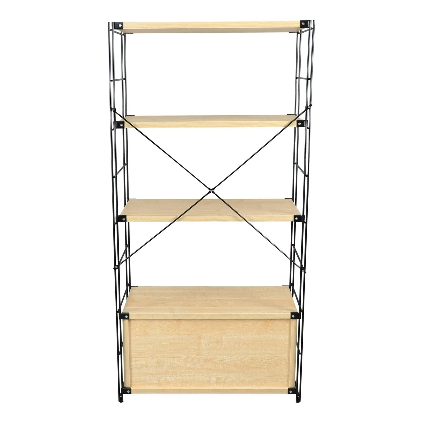 Brentwood Etagere Bookcase with Black Powder Coated Steel Frame and Melamine Board Shelves - Elax Furniture