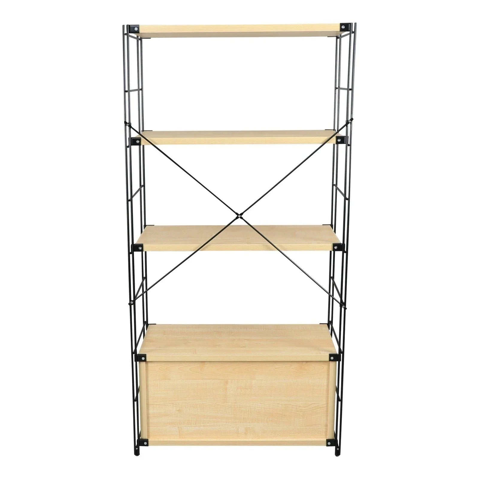 Brentwood Etagere Bookcase with Black Powder Coated Steel Frame and Melamine Board Shelves - Elax Furniture