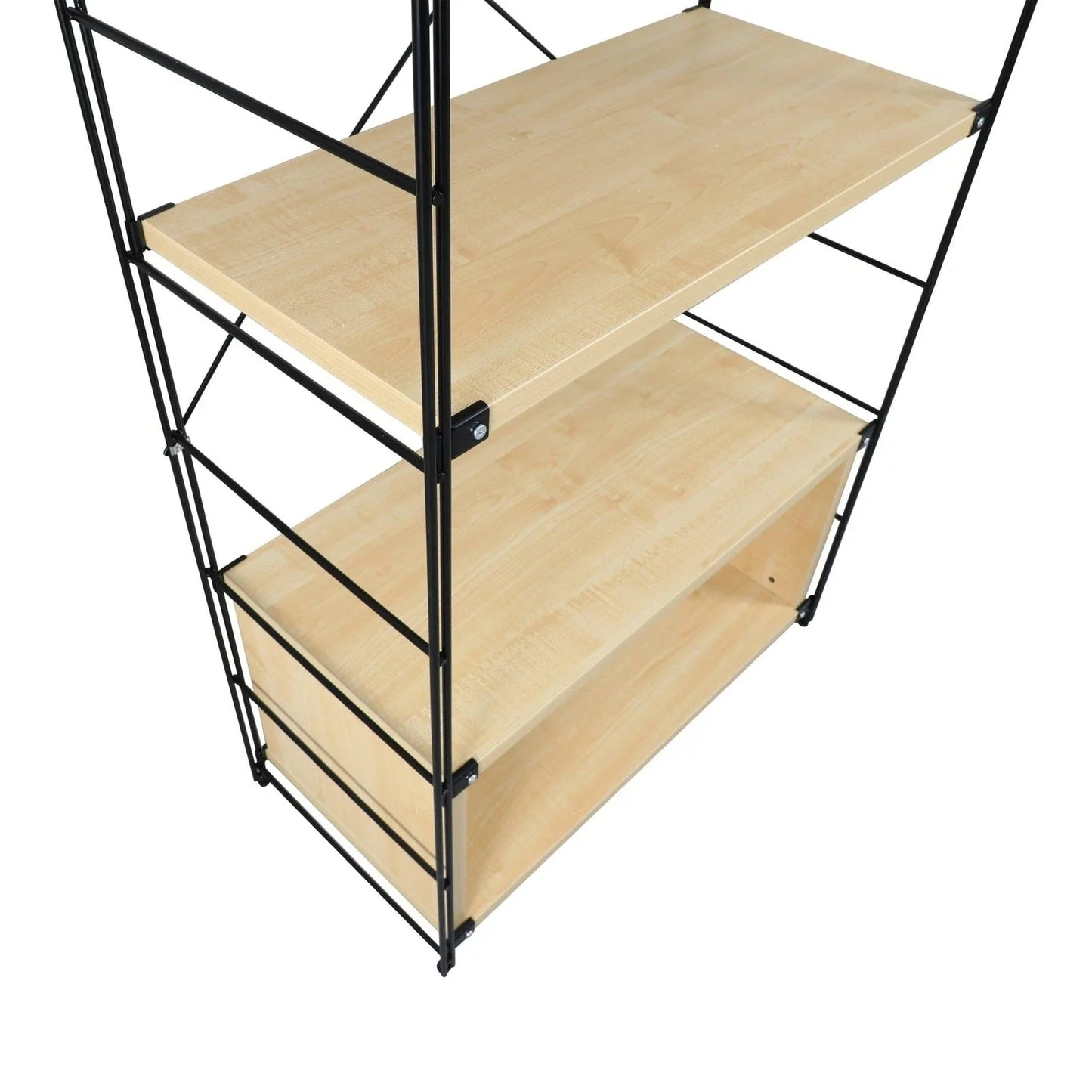 Brentwood Etagere Bookcase with Black Powder Coated Steel Frame and Melamine Board Shelves - Elax Furniture