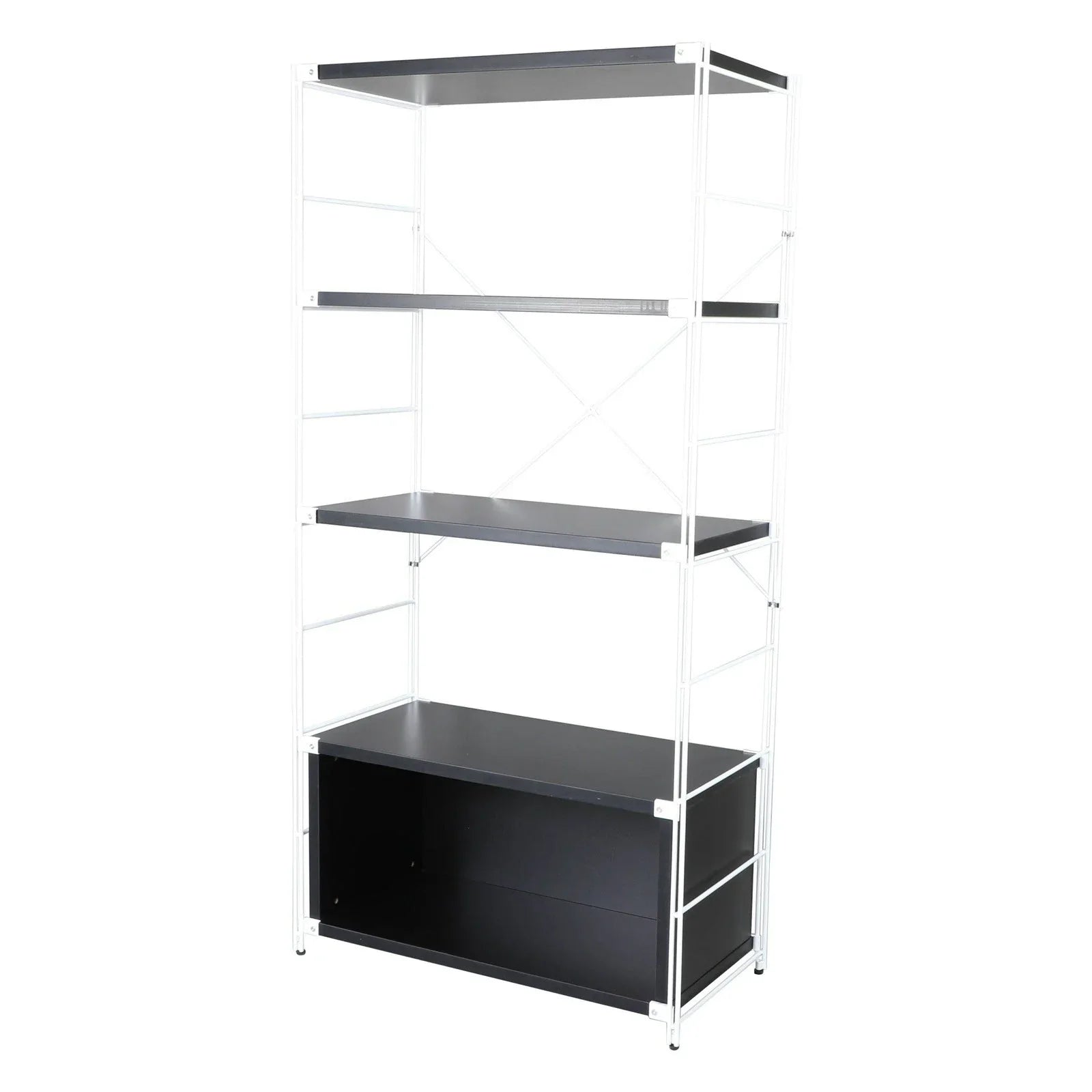 Brentwood Etagere Bookcase with White Powder Coated Steel Frame and Melamine Board Shelves - Elax Furniture