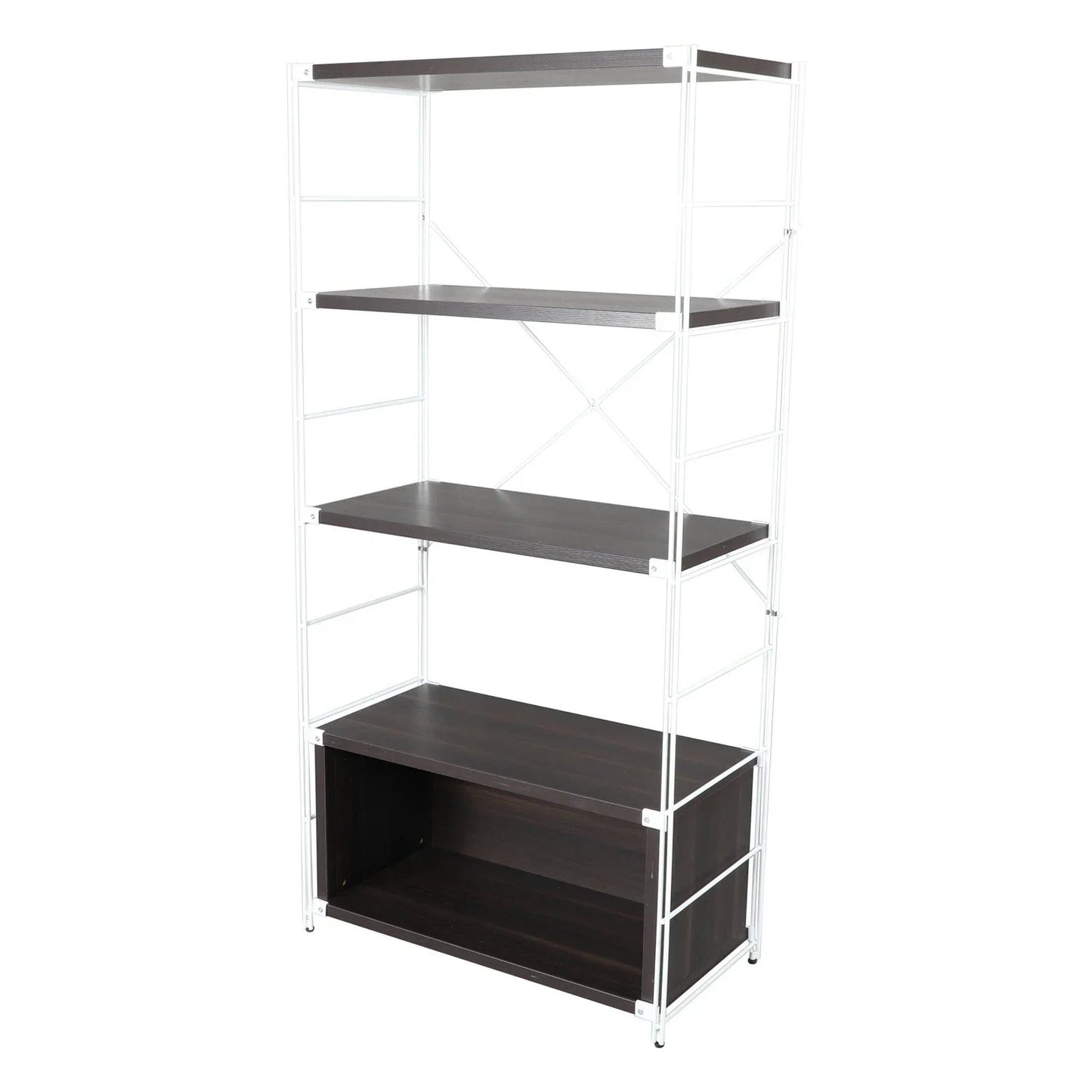 Brentwood Etagere Bookcase with White Powder Coated Steel Frame and Melamine Board Shelves - Elax Furniture