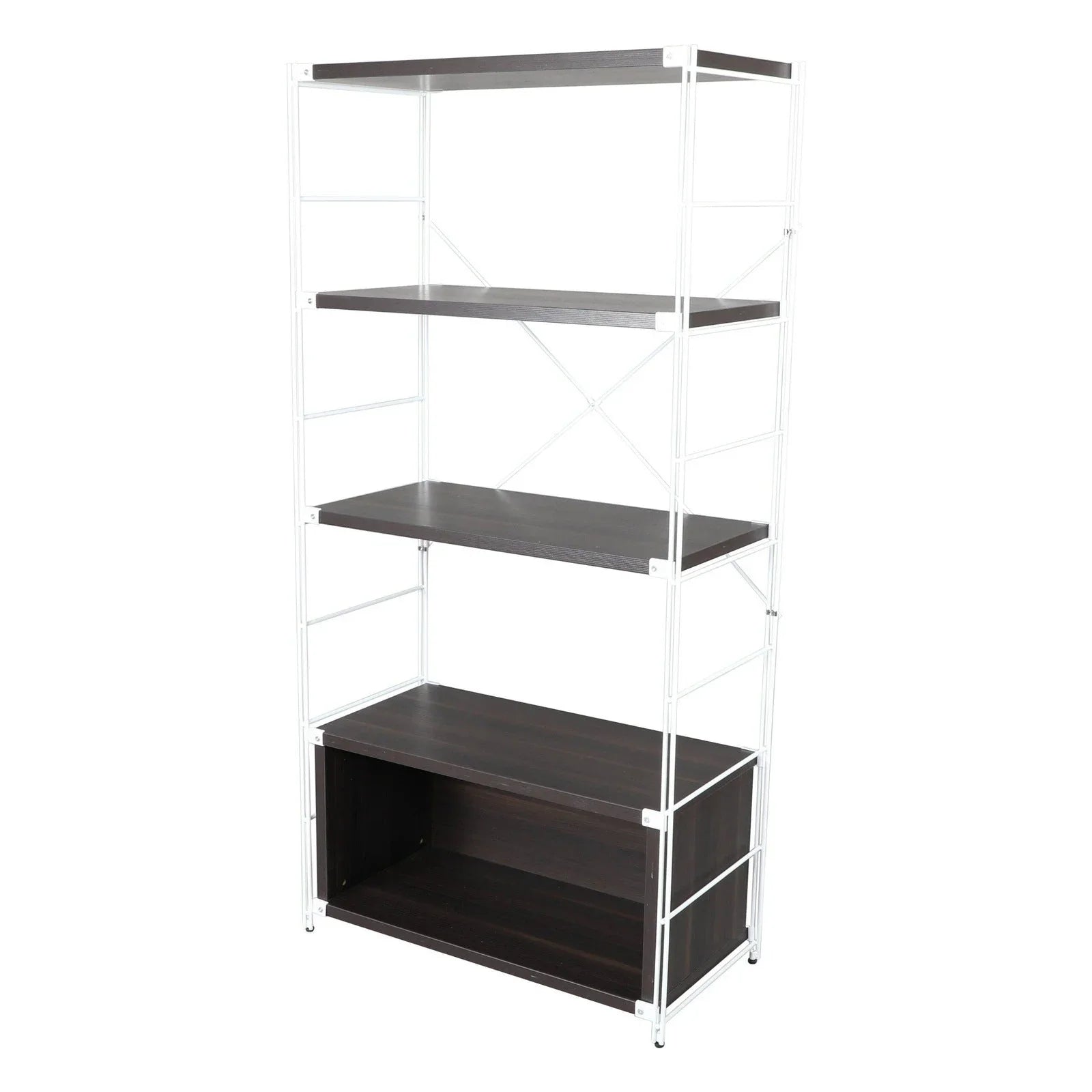 Brentwood Etagere Bookcase with White Powder Coated Steel Frame and Melamine Board Shelves - Elax Furniture