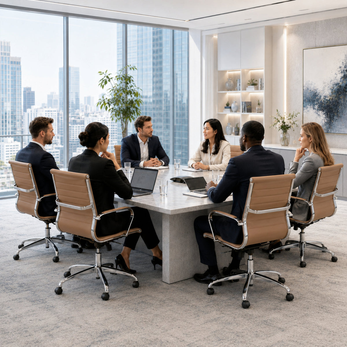 Benmar Mid-Back Leather Office Conference Chair Adjustable Height, Swivel, and Tilt