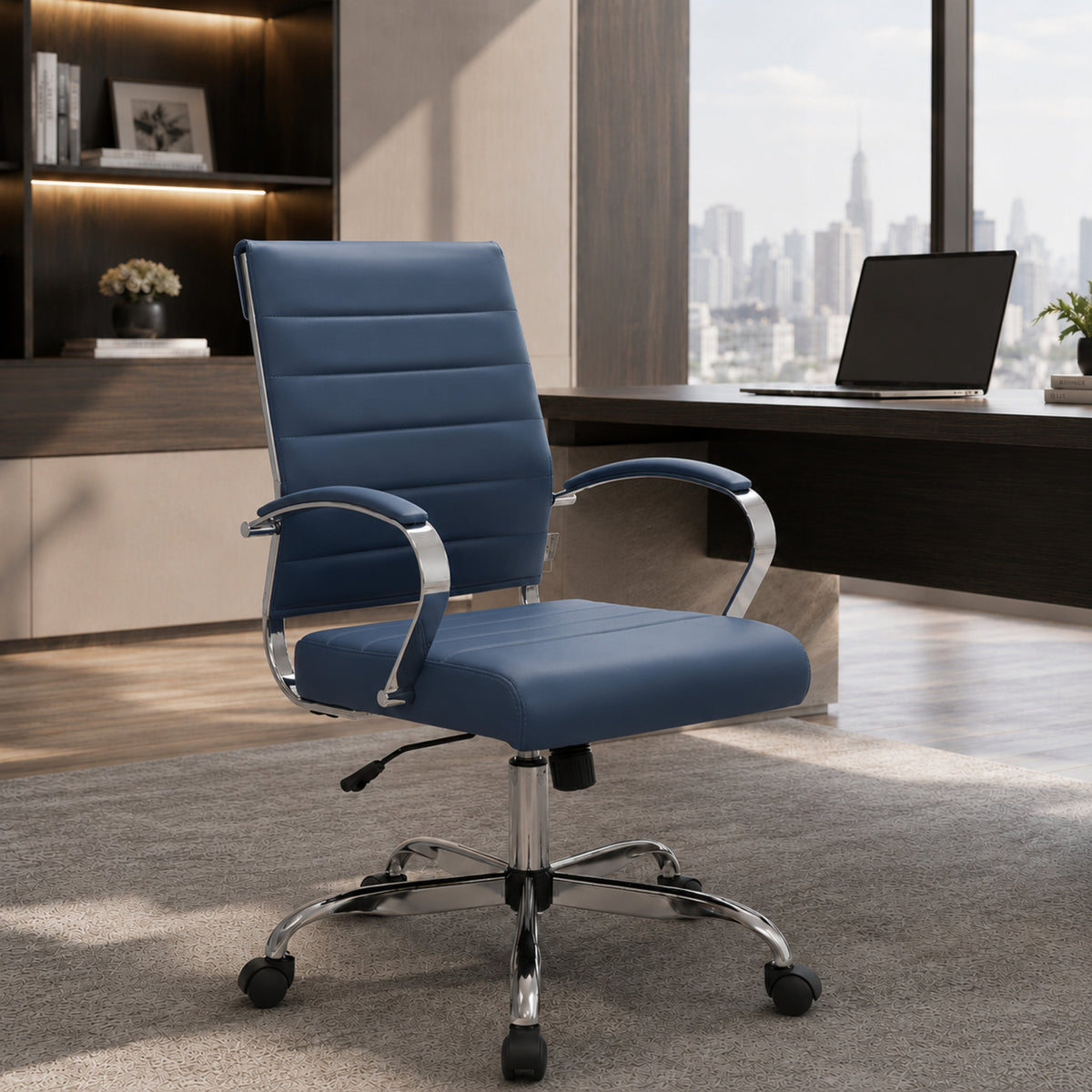 Benmar Mid-Back Leather Office Conference Chair Adjustable Height, Swivel, and Tilt