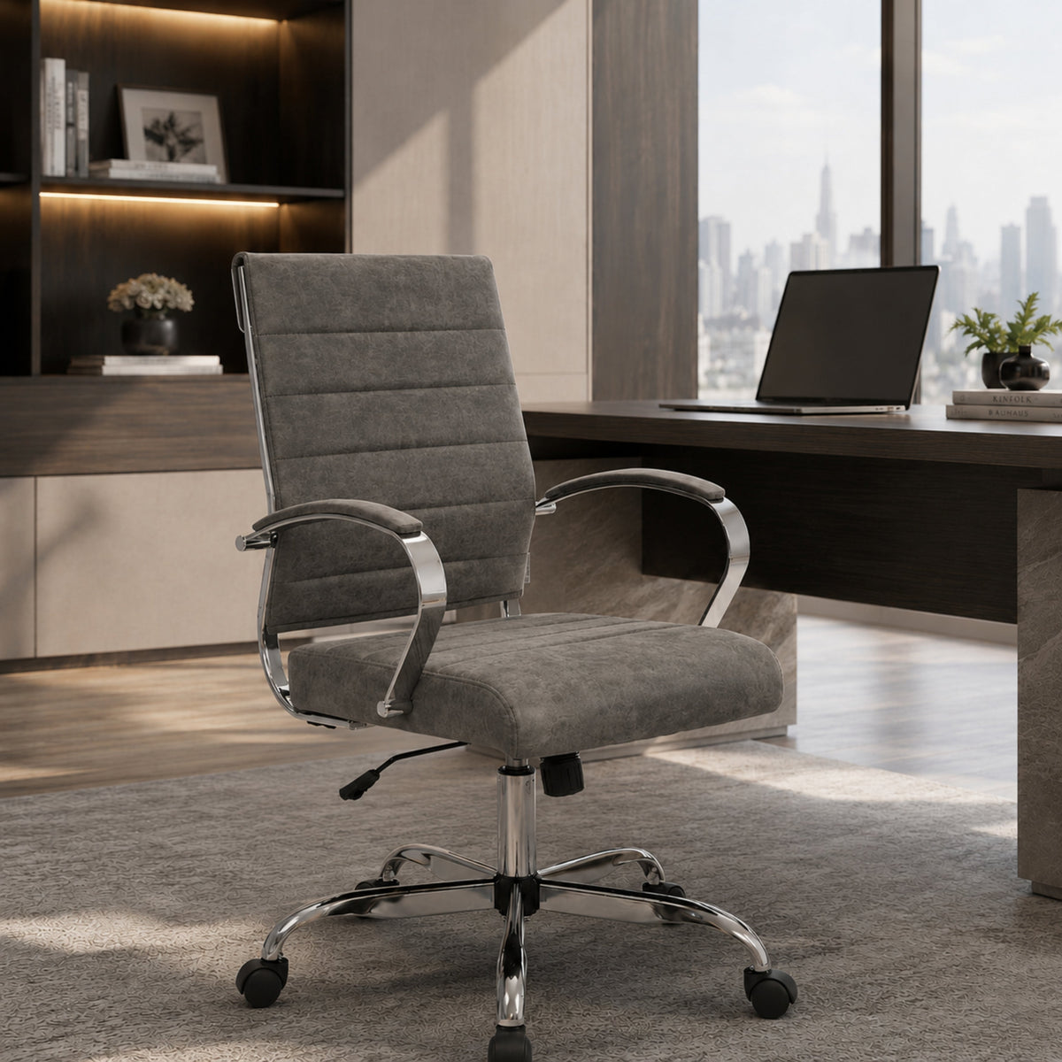 Benmar Mid-Back Leather Office Conference Chair Adjustable Height, Swivel, and Tilt