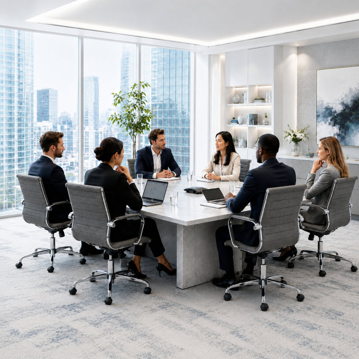 Benmar Mid-Back Leather Office Conference Chair Adjustable Height, Swivel, and Tilt