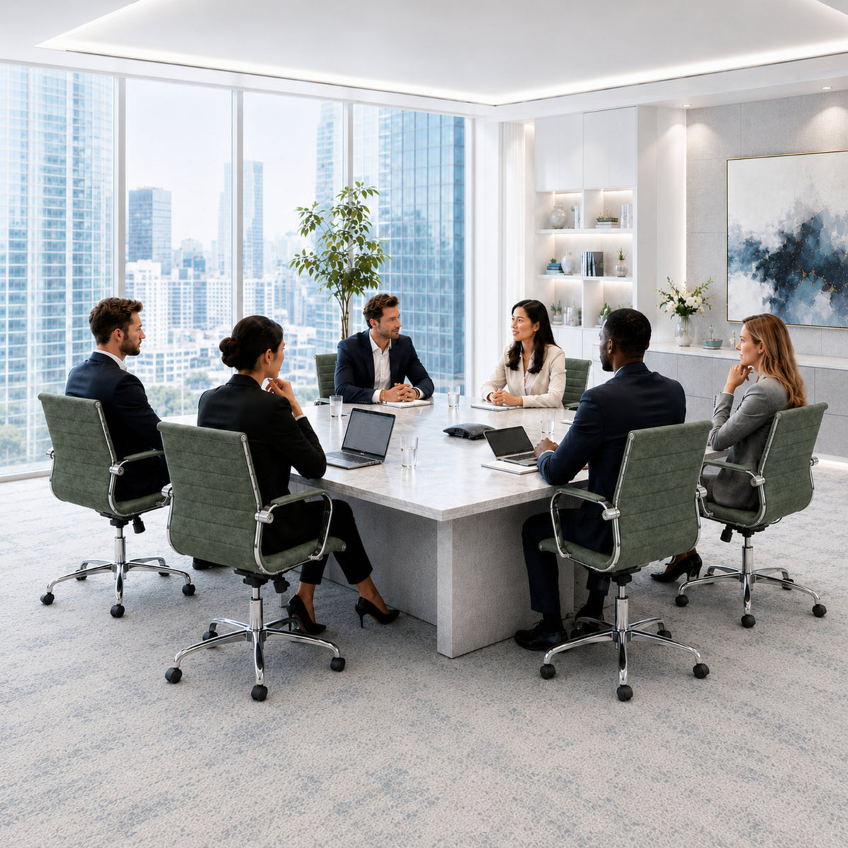 Benmar Mid-Back Leather Office Conference Chair Adjustable Height, Swivel, and Tilt