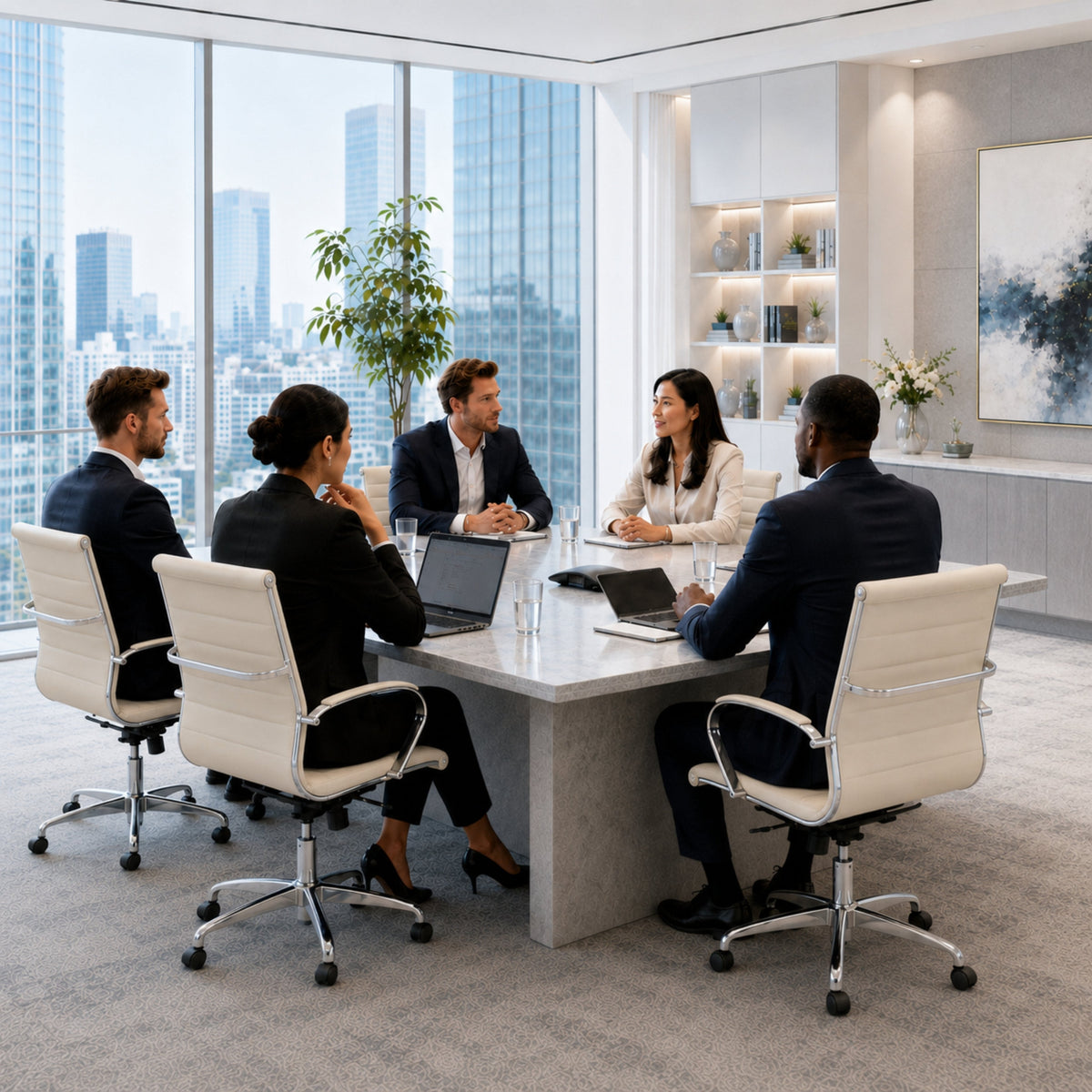 Benmar Mid-Back Leather Office Conference Chair Adjustable Height, Swivel, and Tilt