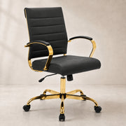 Benmar Mid-Back Leather Office Conference Chair Adjustable Height, Swivel, and Tilt