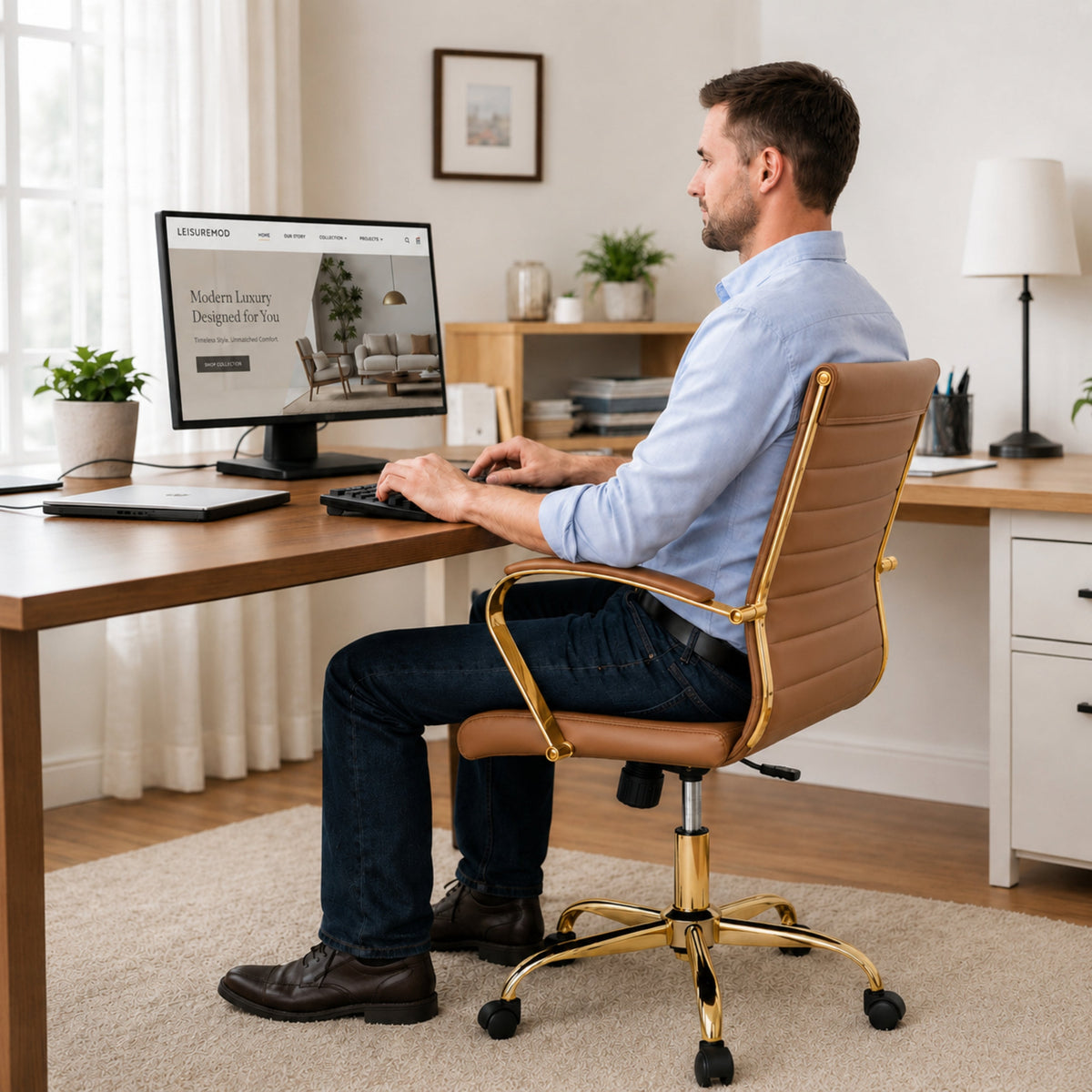 Benmar Mid-Back Leather Office Conference Chair Adjustable Height, Swivel, and Tilt