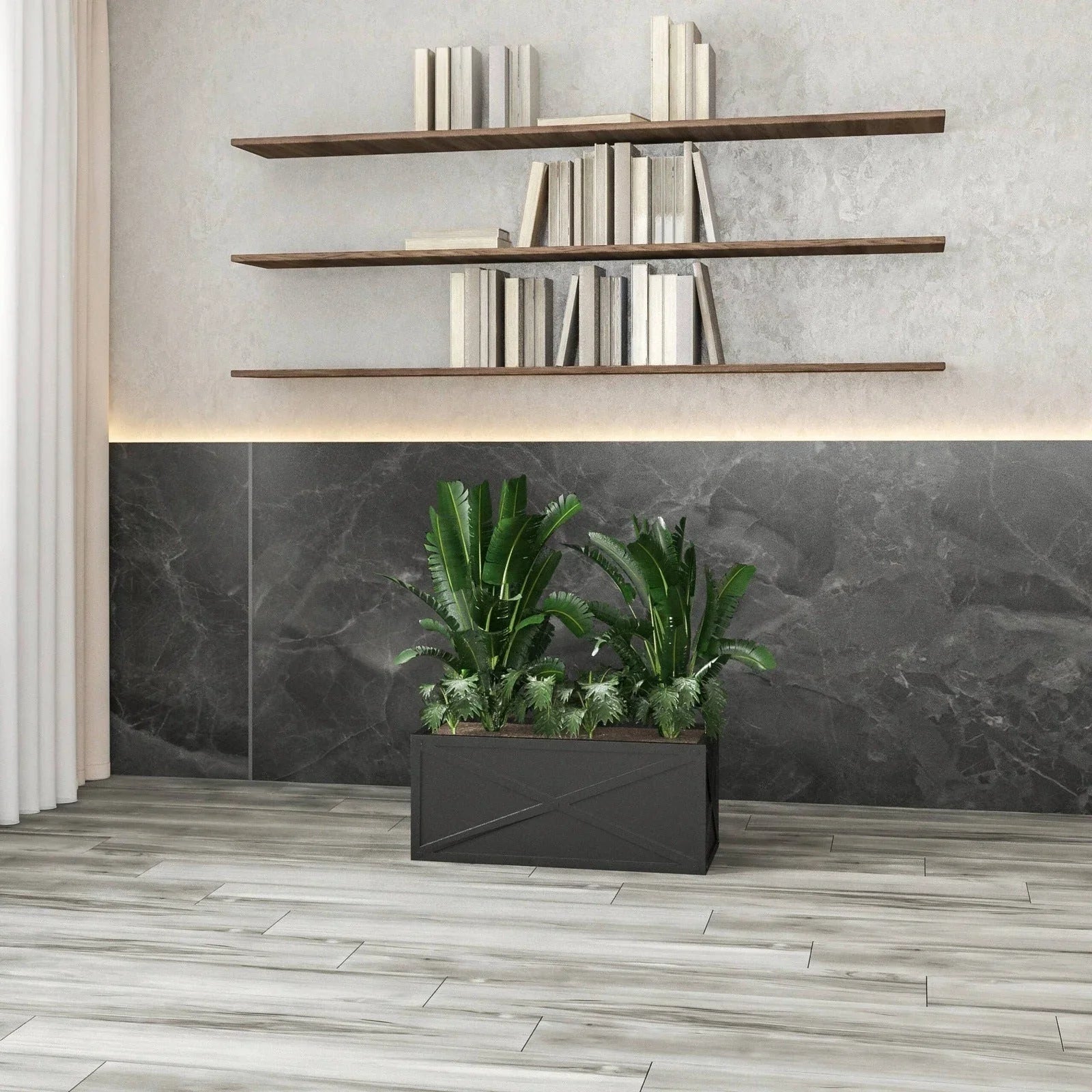 Bonsai Fiberglass and Clay Planter - Rectangular Weather-Resistant Planter Box with Drainage Holes - Elax Furniture