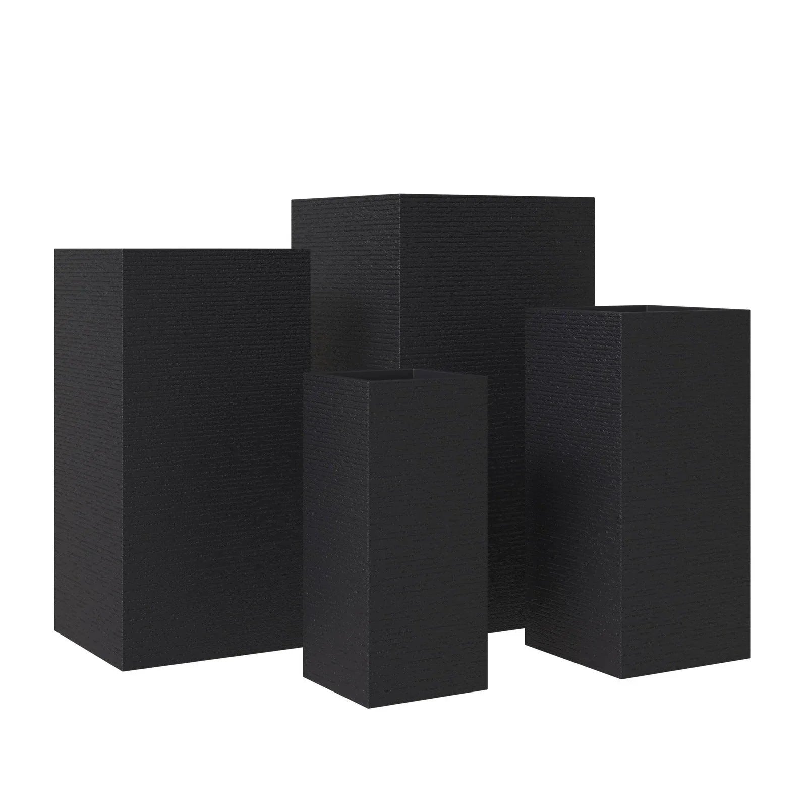 Basalt 4-Piece Fiberstone and MGO Clay Planter Set, Mid-Century Modern Tall Square Planter Pot for Indoor and Outdoor - Elax Furniture