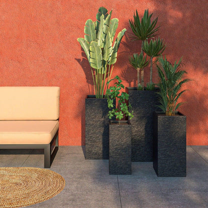 Basalt 4-Piece Fiberstone and MGO Clay Planter Set, Mid-Century Modern Tall Square Planter Pot for Indoor and Outdoor - Elax Furniture