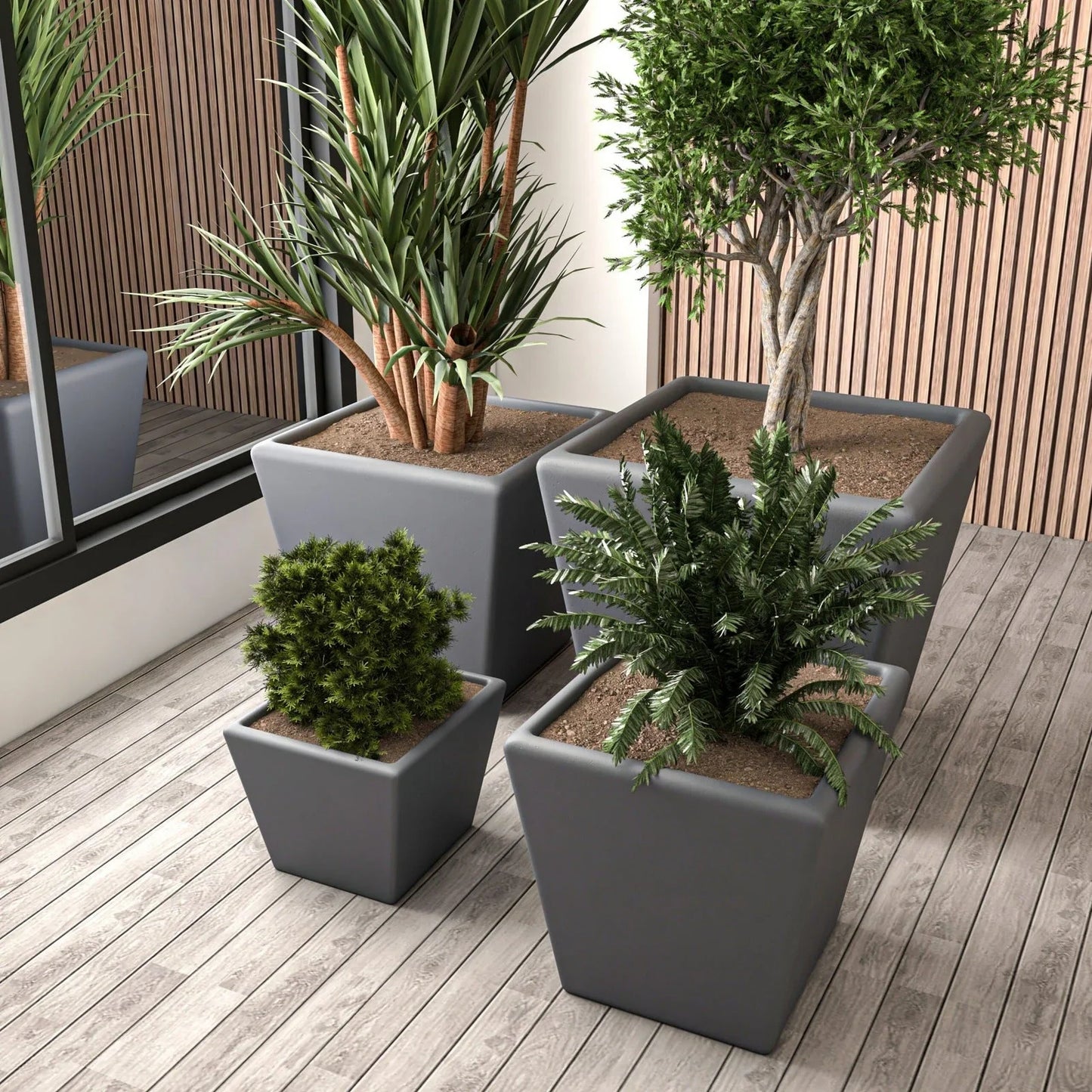 Blossom 4-Piece Fiberstone, Tapered Square Planter Set - Elax Furniture
