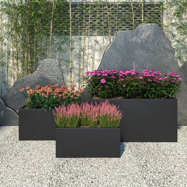 Bloom 3-Piece Modern Fiberstone and MGO Clay Rectangular Planter Set for Indoor and Outdoor - Elax Furniture
