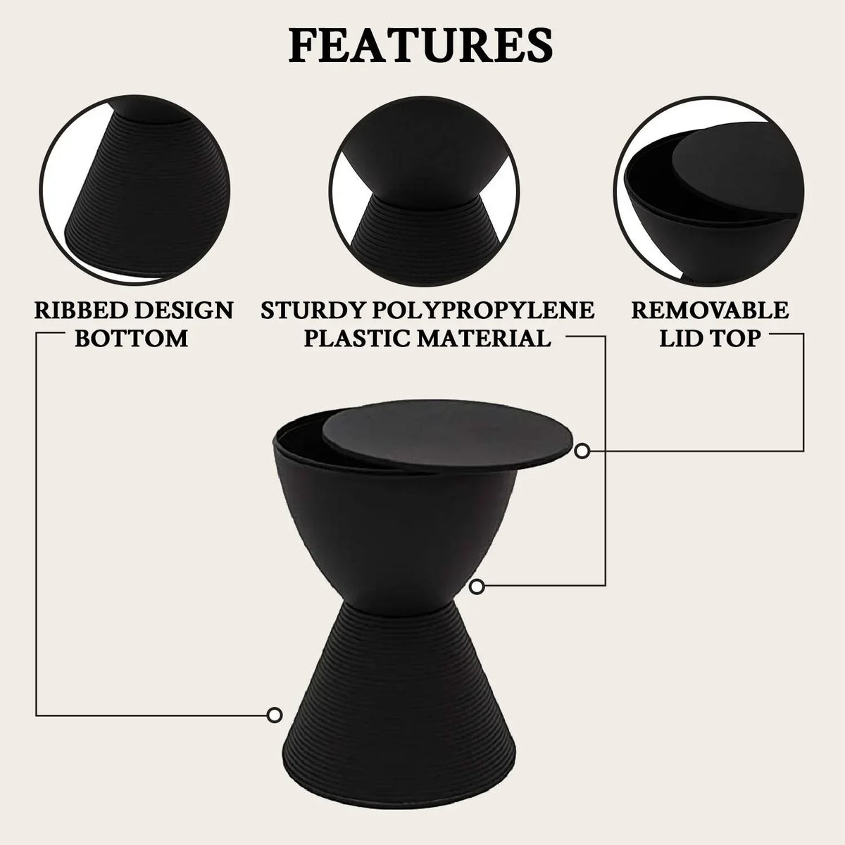 Boyd Storage Round Side End Table in Polypropylene Plastic - Elax Furniture