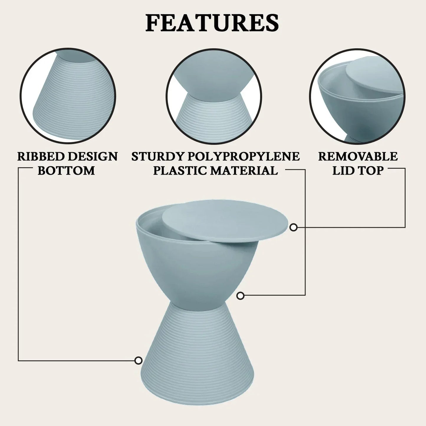 Boyd Storage Round Side End Table in Polypropylene Plastic - Elax Furniture