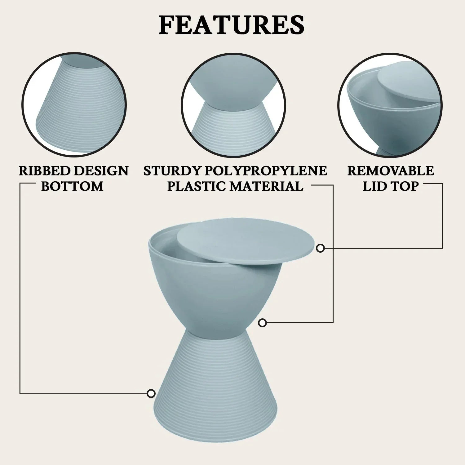 Boyd Storage Round Side End Table in Polypropylene Plastic - Elax Furniture