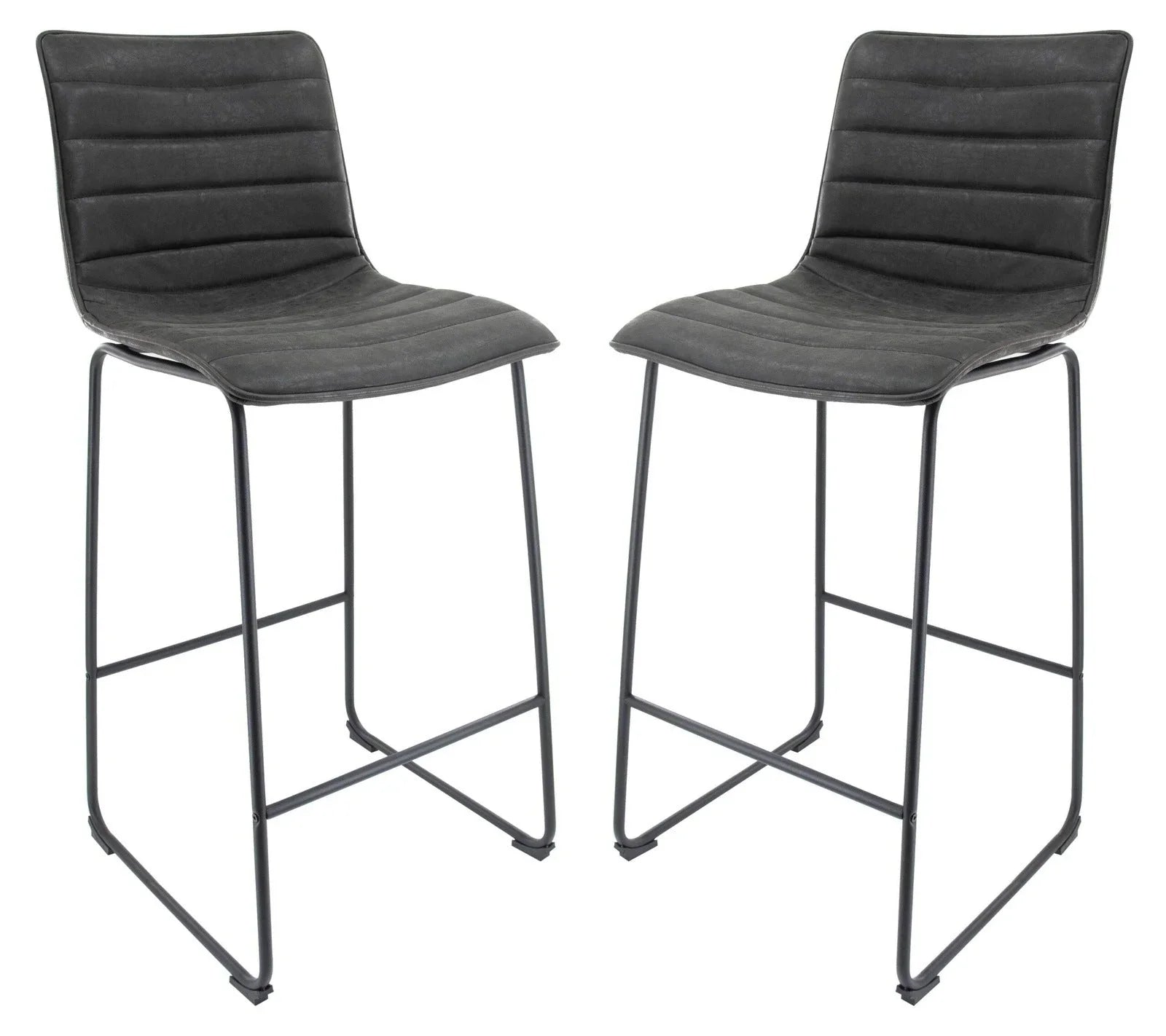 Brooklyn 29.9" Modern Leather Bar Stool With Black Iron Base & Footrest Set of 2 - Elax Furniture
