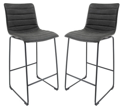 Brooklyn 29.9" Modern Leather Bar Stool With Black Iron Base & Footrest Set of 2 - Elax Furniture