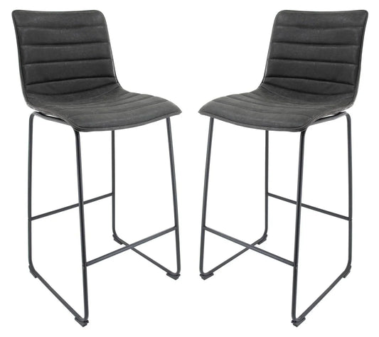 Brooklyn 29.9" Modern Leather Bar Stool With Black Iron Base & Footrest Set of 2 - Elax Furniture