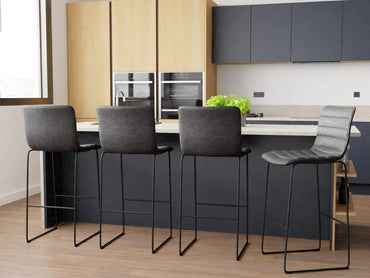 Brooklyn 29.9" Modern Leather Bar Stool With Black Iron Base & Footrest Set of 2 - Elax Furniture