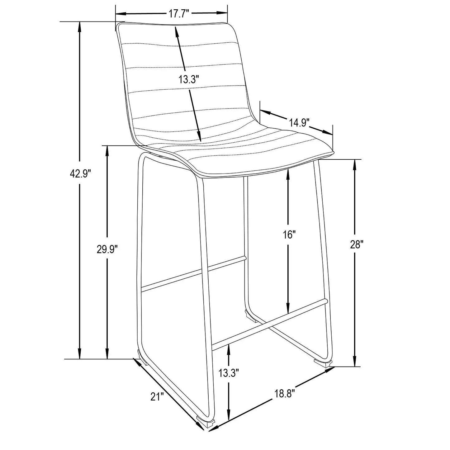 Brooklyn 29.9" Modern Leather Bar Stool With Black Iron Base & Footrest - Elax Furniture