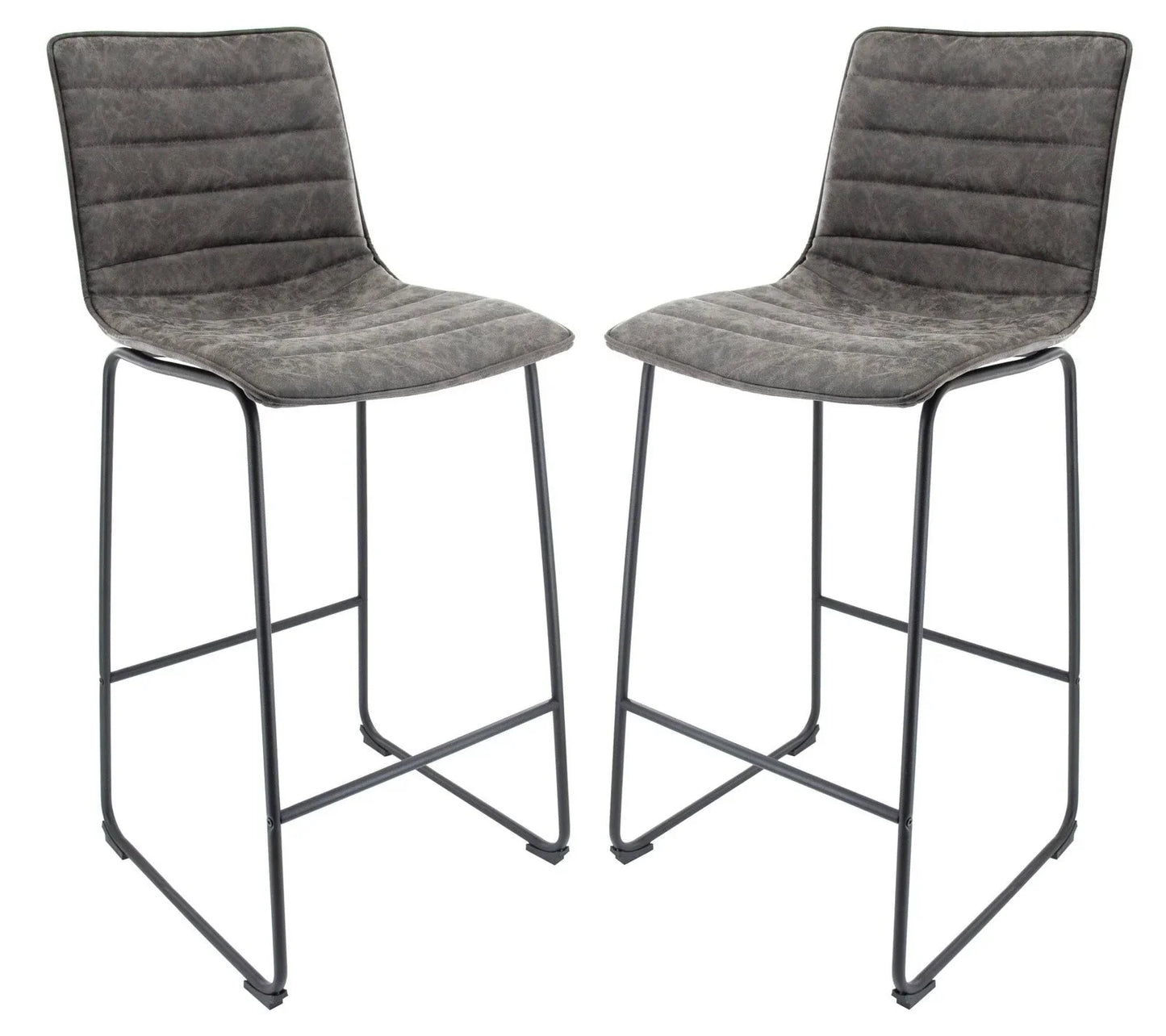 Brooklyn 29.9" Modern Leather Bar Stool With Black Iron Base & Footrest Set of 2 - Elax Furniture