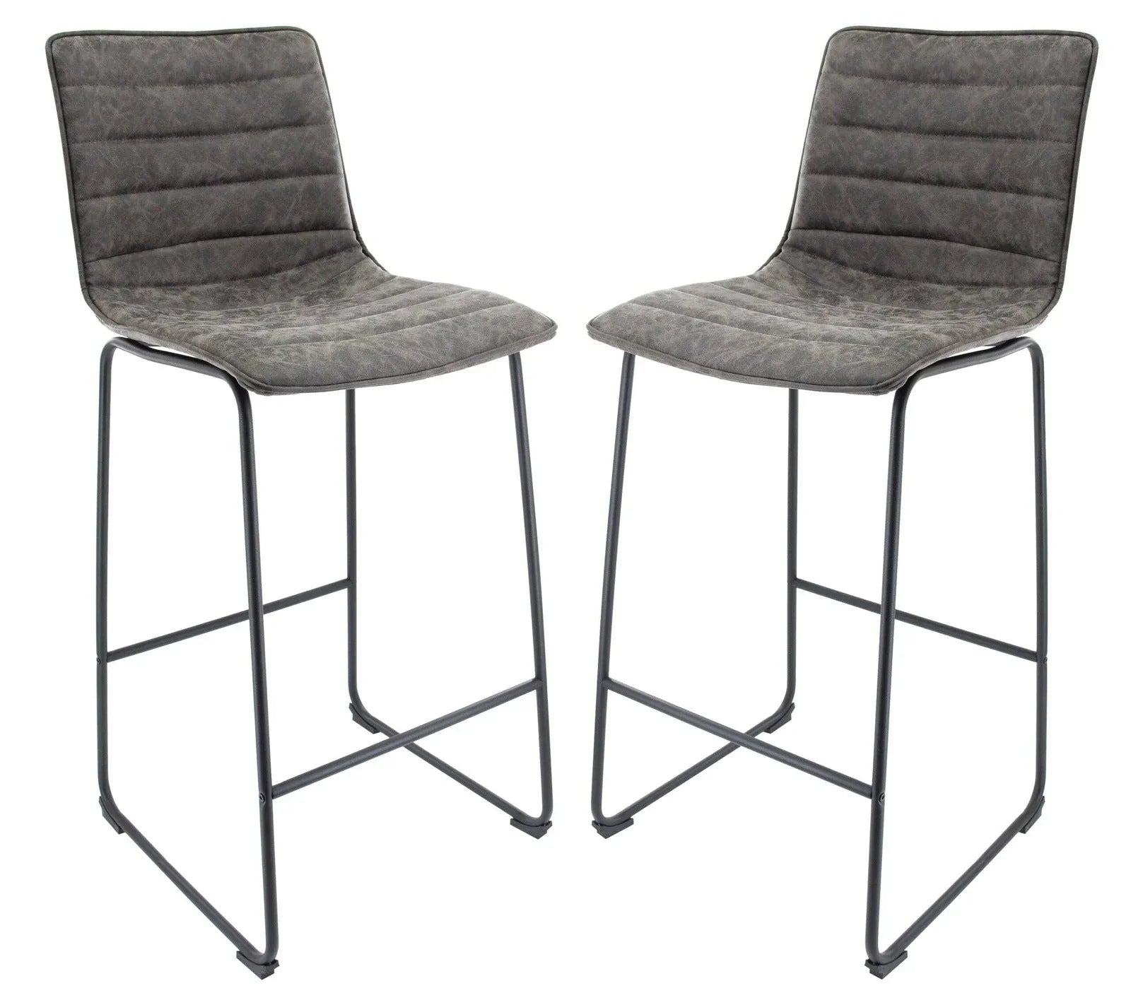 Brooklyn 29.9" Modern Leather Bar Stool With Black Iron Base & Footrest Set of 2 - Elax Furniture