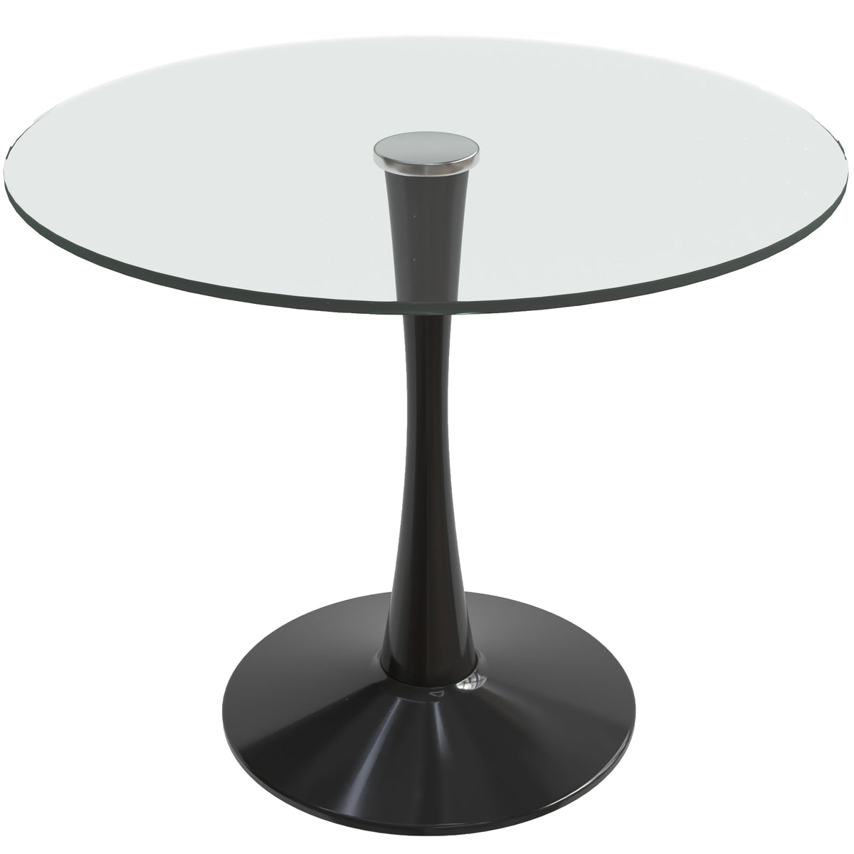Bristol Round Dining Table with MDF/Sintered Stone/Glass Tabletop in Black Steel Base Glass 35 Inches Clear Dining Table Leisuremod
