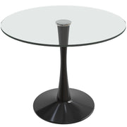 Bristol Round Dining Table with MDF/Sintered Stone/Glass Tabletop in Black Steel Base Glass 35 Inches Clear Dining Table Leisuremod