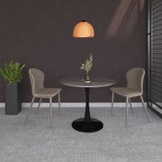Bristol Round Dining Table with MDF/Sintered Stone/Glass Tabletop in Black Steel Base Glass 35 Inches Clear Dining Table Leisuremod